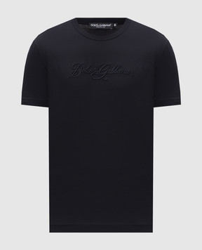 Dolce&Gabbana Blue T-shirt with textured logo embroidery G8PT1ZG7P9K