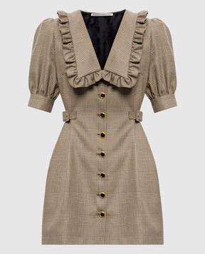 Alessandra Rich Khaki Prince of Wales wool mini dress FABX4390F4805