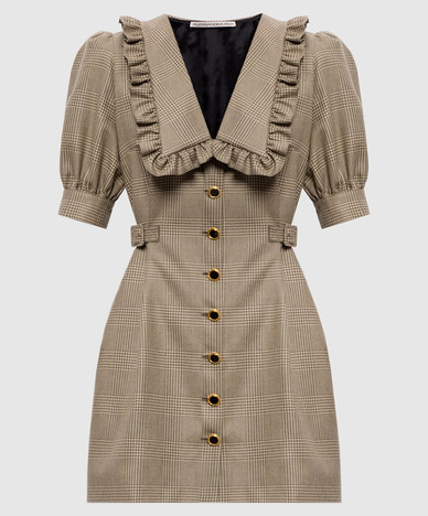 Khaki Prince of Wales wool mini dress