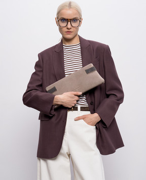 Brunello Cucinelli Beige suede clutch with monil chain MBDLD2785