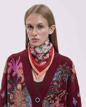 MANTERO 1902 Red silk scarf with floral print 0909F0023G63167