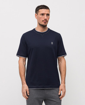 Brunello Cucinelli Blue T-shirt with embroidered emblem M0B137451G