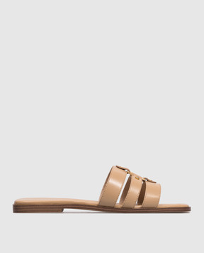Twinset Beige leather flip-flops with logo engraving 261TCP038