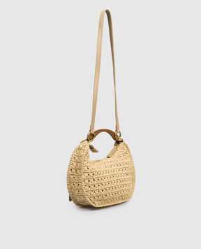 Twinset Beige Croissant Raffia Hobo Bag with Logo Patch 261TB7381