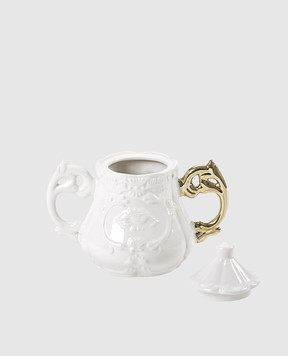 SELETTI White porcelain sugar bowl I-Wares Gold I with lid 09867