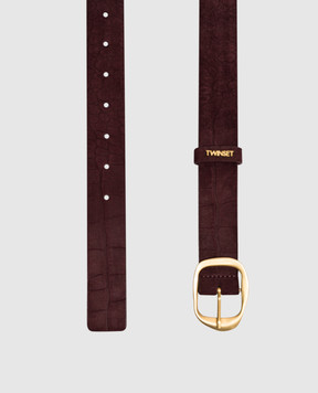 Twinset Burgundy suede belt with crocodile embossed pattern 262TO5650