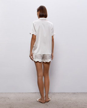 Dore & Rose Ivory silk pajamas SCALLOPSILKSHORTSET