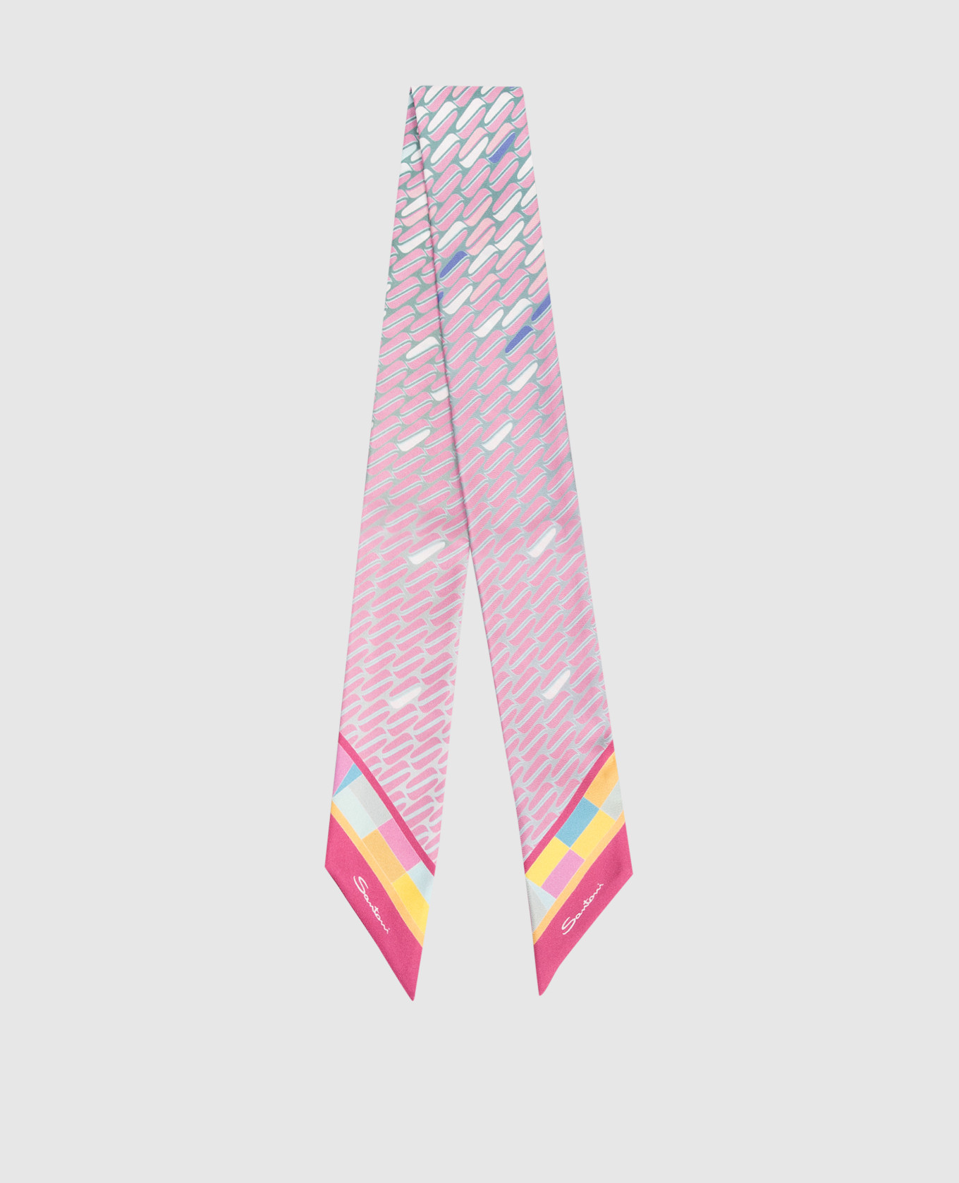 

Pink silk twill ribbon with branded print Santoni