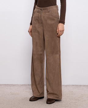 Brunello Cucinelli Brown suede pants with monil chain MPCLFP9187