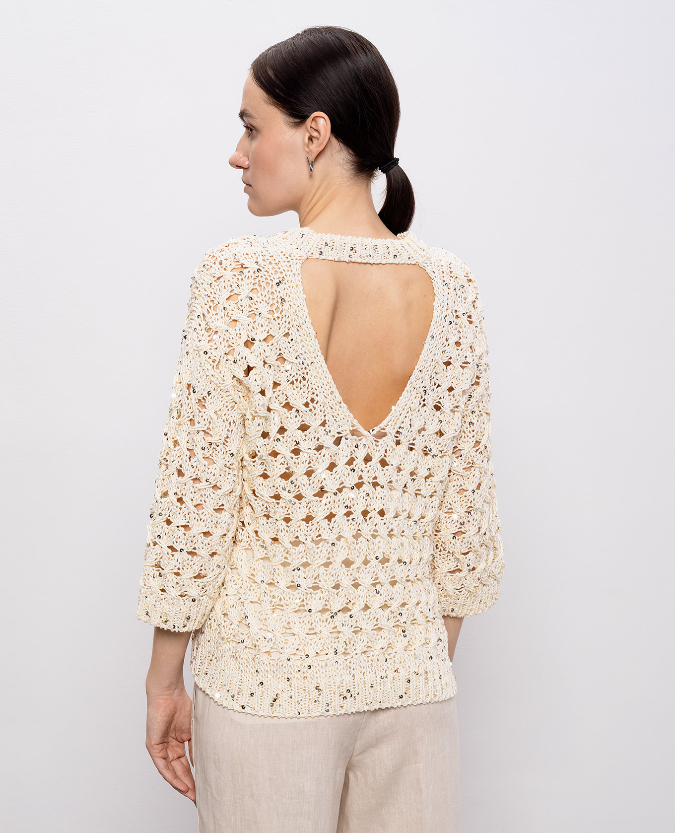 Beige openwork pullover with sequins Peserico 4