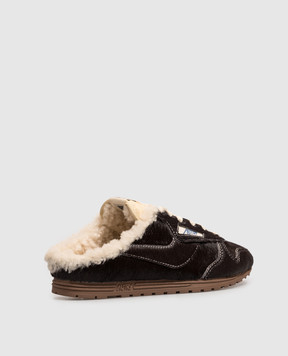 AUTRY Brown leather Windspin mules with fur UMXWIX01