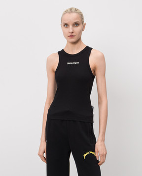 Palm Angels Black ribbed tank top PWAC024S26JER001