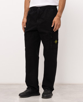 Stone Island Black cargo pants with logo patch L2S153100015S0211
