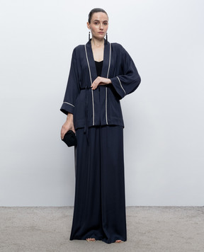 Peserico Blue wrap blouse with monil chain E06441A01940