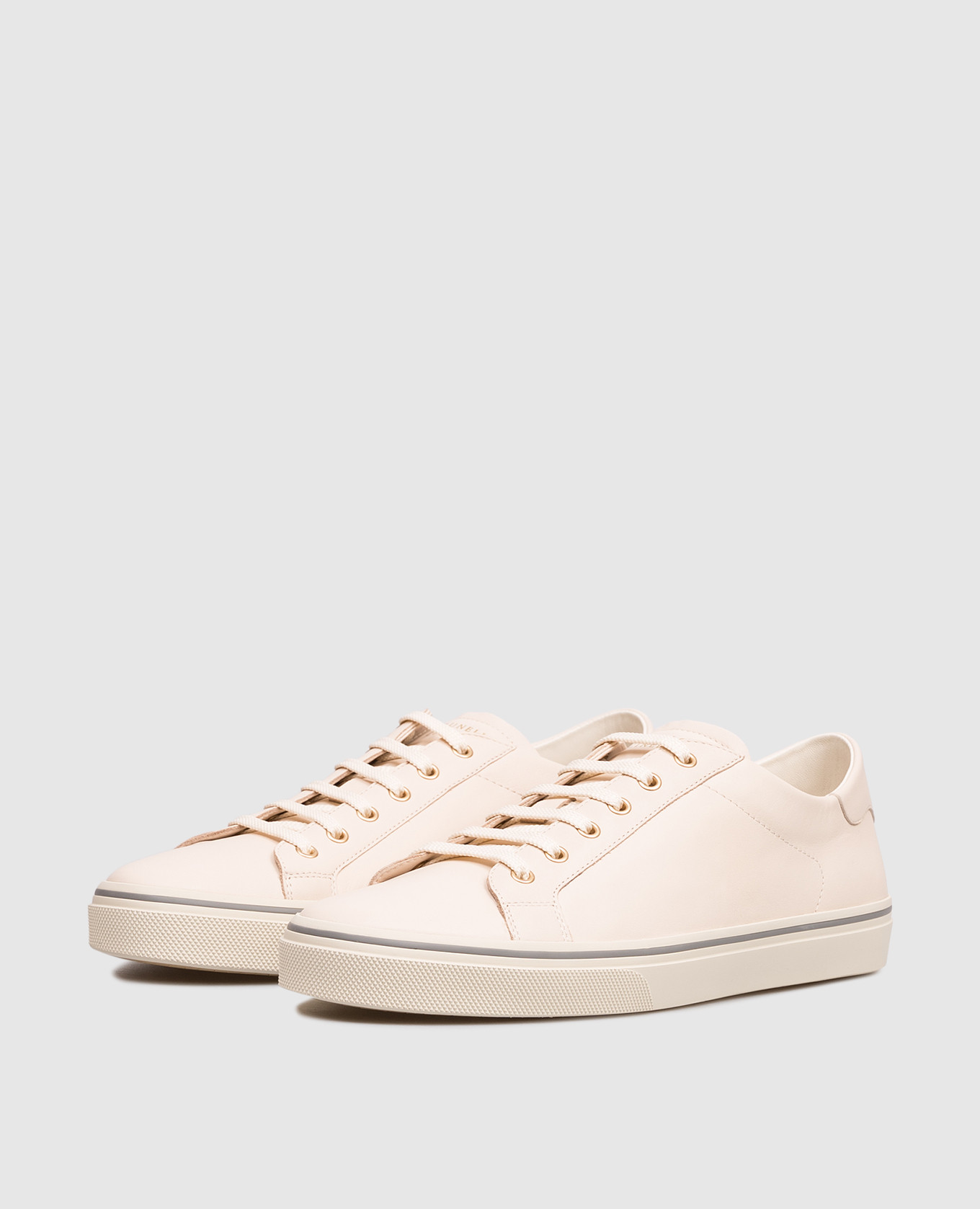 

Beige leather sneakers with logo print Brunello Cucinelli