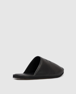 Off-White Black leather slippers with Arrow embroidered logo OMIJ00BS26LEA001