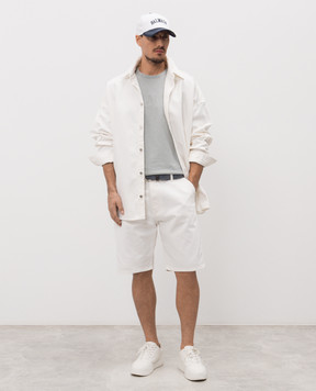 Balmain White denim shorts with logo patch GH1MA045DG14