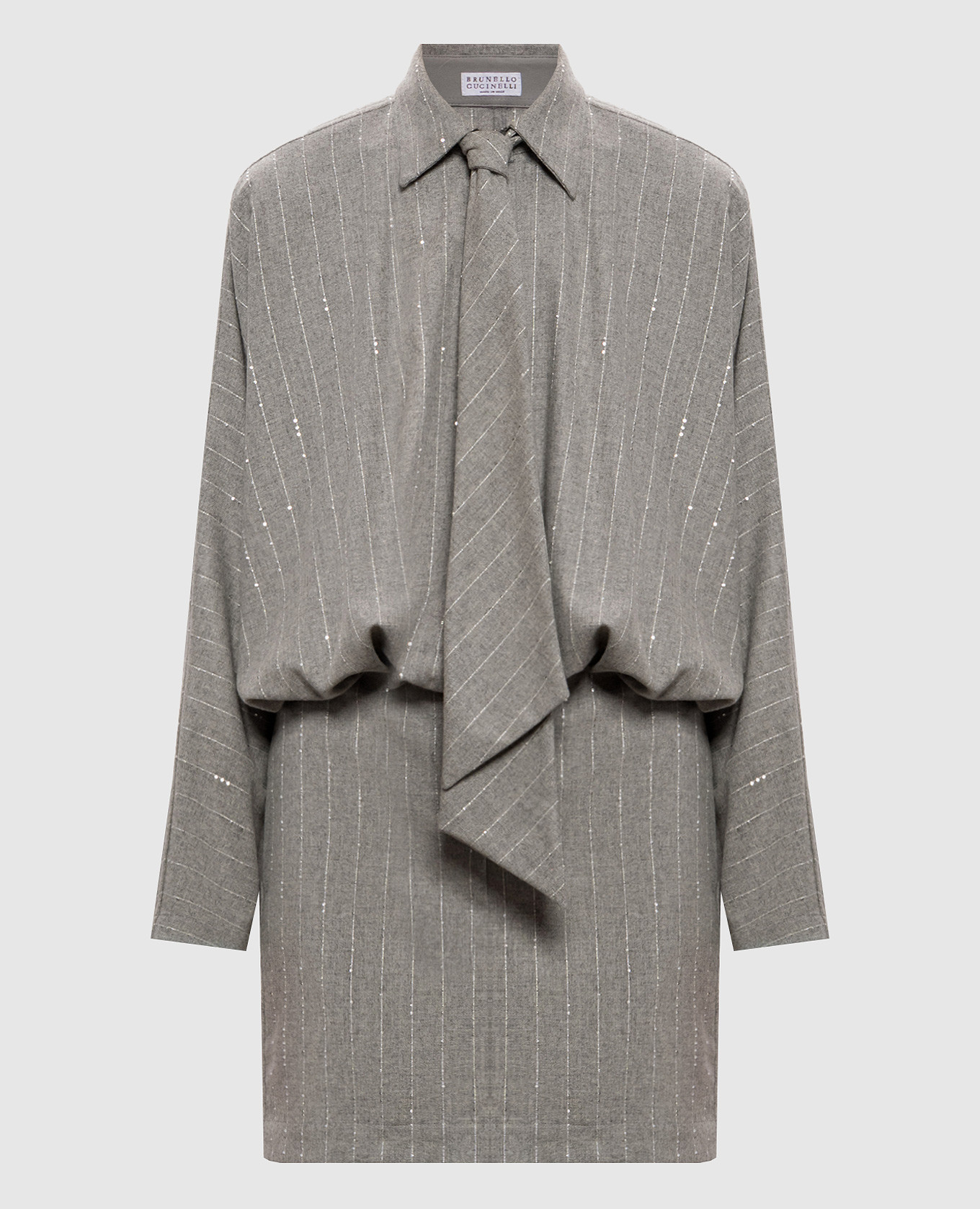 Gray striped wool dress Brunello Cucinelli