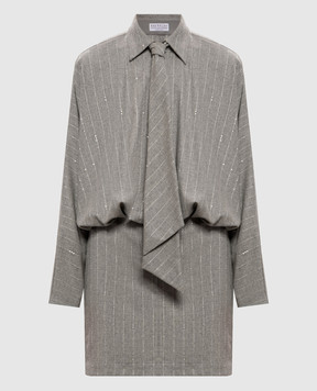 Brunello Cucinelli Gray striped wool dress MG576AB5H1
