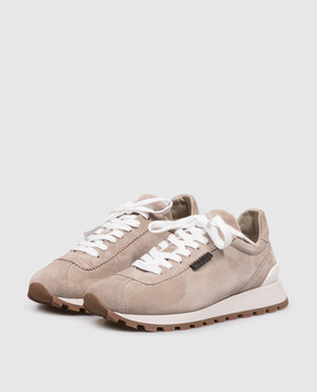 Brunello Cucinelli Beige suede sneakers with a monil chain MZSFG2110