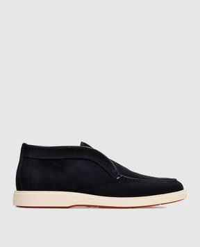 Santoni Blue suede deserts with textured logo MGDG17823TICBGEX