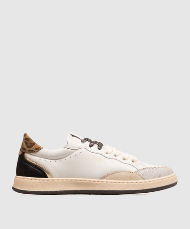 Witte leren sneakers met dierenprint
