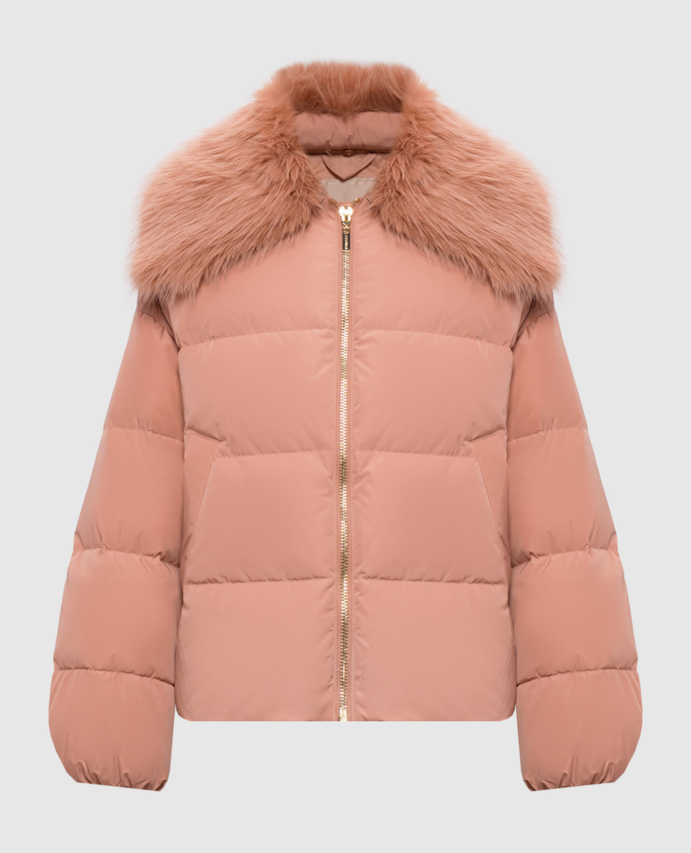 Pink down jacket with metal logo