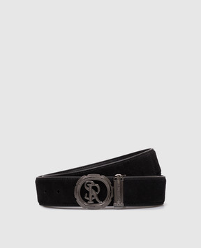 Stefano Ricci Black suede belt with monogram logo N381SDC527U
