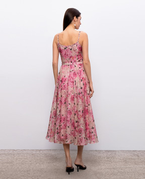 Nissa Pink linen and silk midi dress RC16503