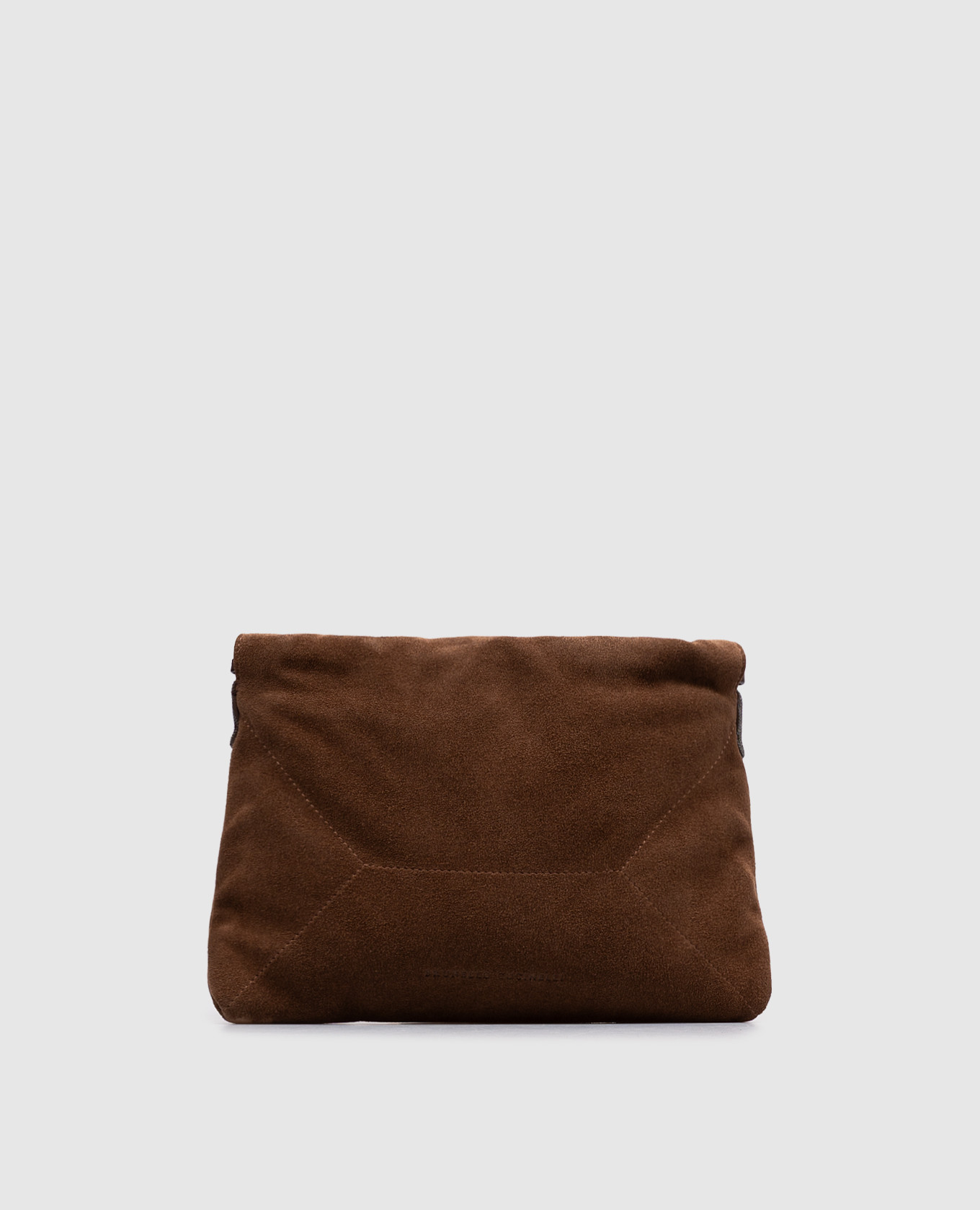Brown suede pouch bag with monil chain