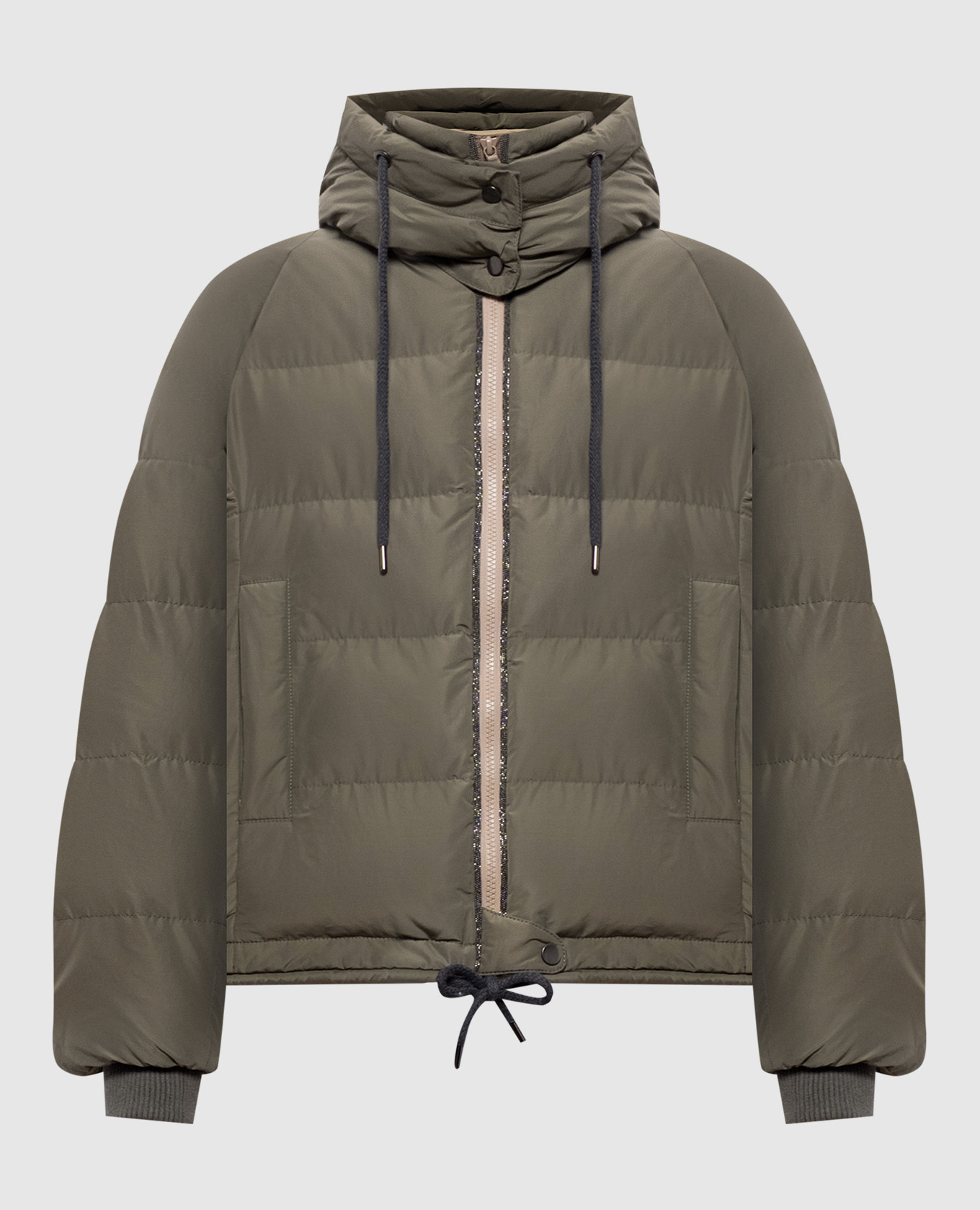 Khaki down jacket with monil chain