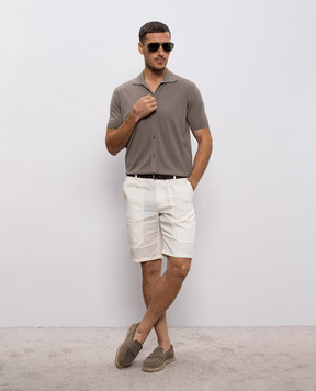Stefano Ricci White linen and silk shorts with logo patch M8T6100060TXFIL