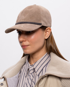 Brunello Cucinelli Beige suede cap with monil chain MCAP9F151P