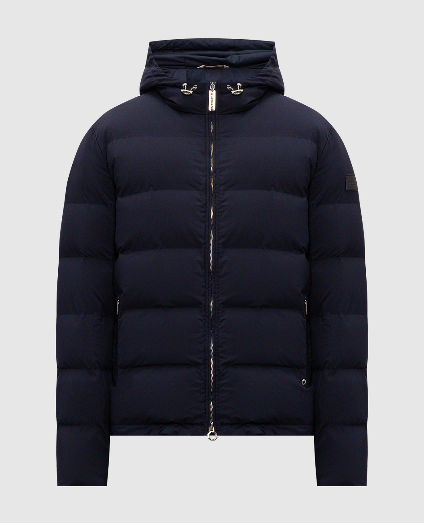 Blue down jacket with logo patch