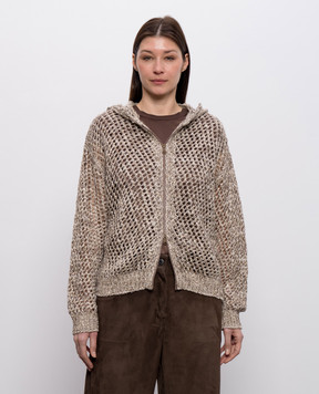 Brunello Cucinelli Brown openwork cardigan with silk and linen MEA345606P