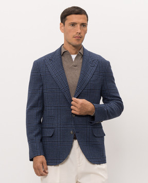 Brunello Cucinelli Blue cashmere check jacket MV4667BFD5