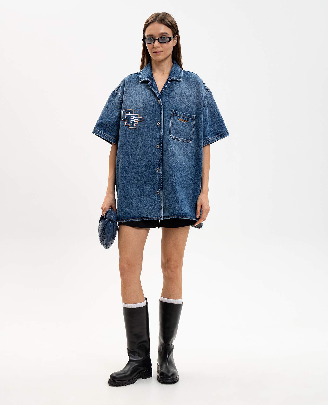 Blue denim shirt dress with logo embroidery Off-White 2