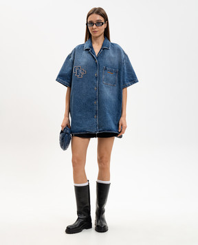 Off-White Blue denim shirt dress with logo embroidery 2YM038S26DEN001
