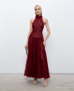 Montsand Burgundy lace dress with pleating D255