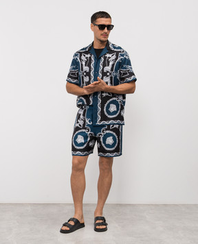 Versace Blue silk shirt with Hall of Heroes print 10227401A16096
