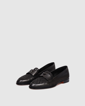 Santoni Black leather loafers with weaving WUSF72100HAFSYWE