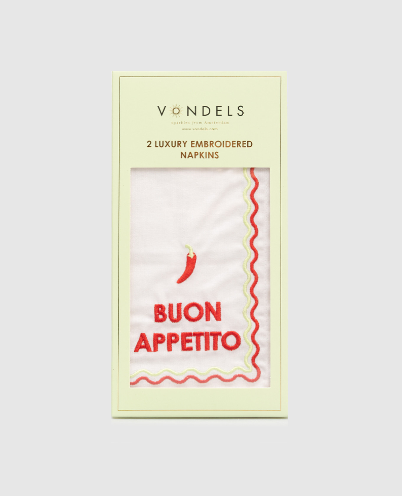 

Set of white serving napkins BUON APPETITO with linen Vondels