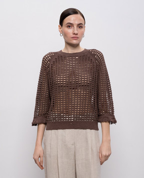 Peserico Brown openwork jumper with sequins and fringe A99047F0709110