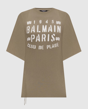 Balmain Khaki T-shirt with print GF0EH035BD55