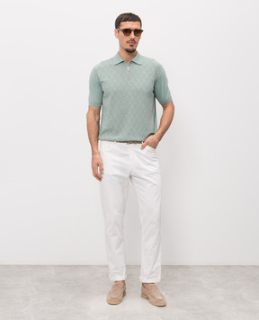 Stefano Ricci Green polo shirt with patterned silk K414015P31F26166