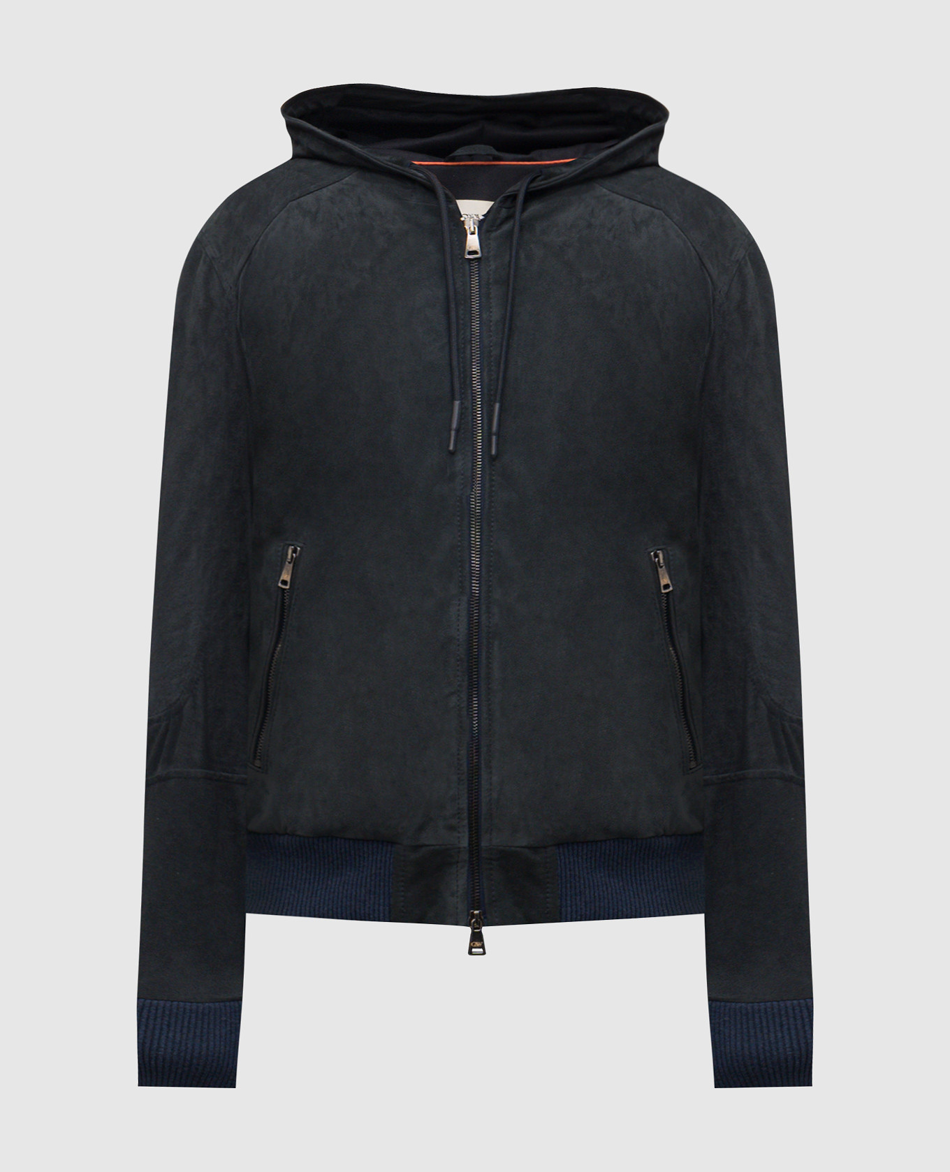 Blue suede jacket with hood