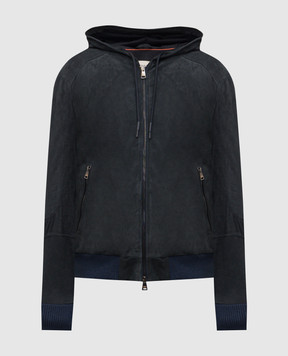 Cashmere&Whiskey Blue suede jacket with hood DF866