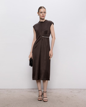 Peserico Brown midi dress with monil chain A02273B6638