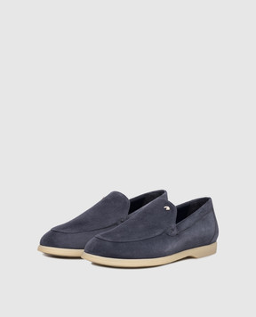 Stefano Ricci Blue suede loafers with textured emblem UC64G2287SDP