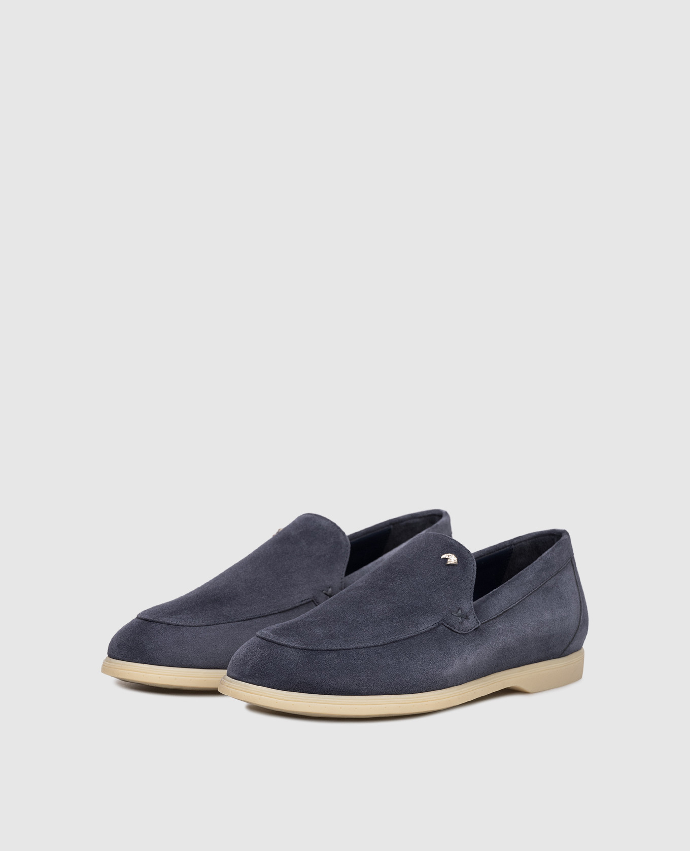 

Blue suede loafers with textured emblem Stefano Ricci